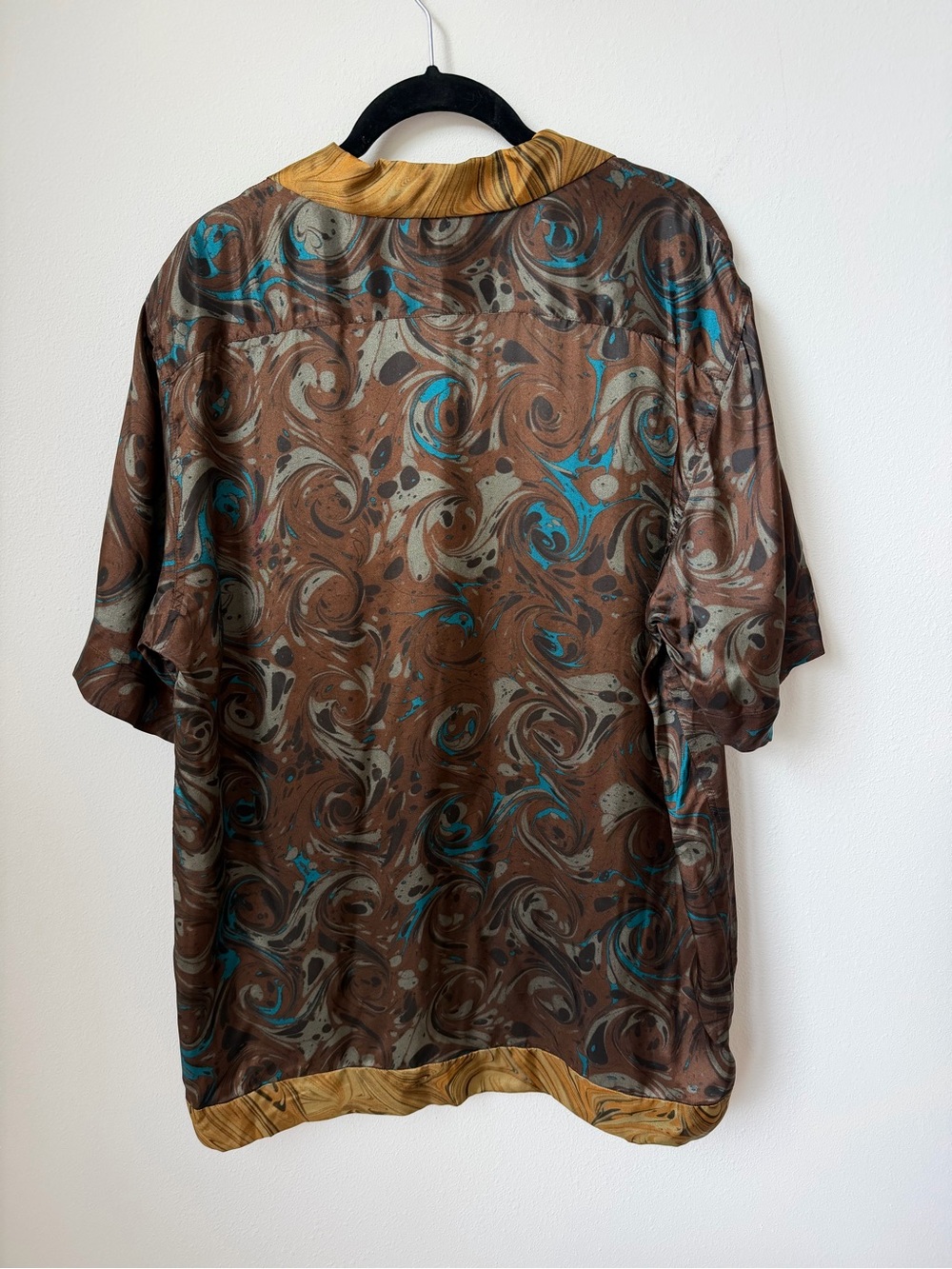 Dries Van Noten Brown & Teal Swirl Short Sleeve Button-Down - Picture 3 of 8